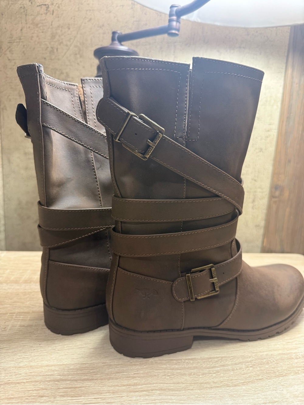 Women’s Rocket Dog Brown Slip On Strap Detail Mid-Calf Boots